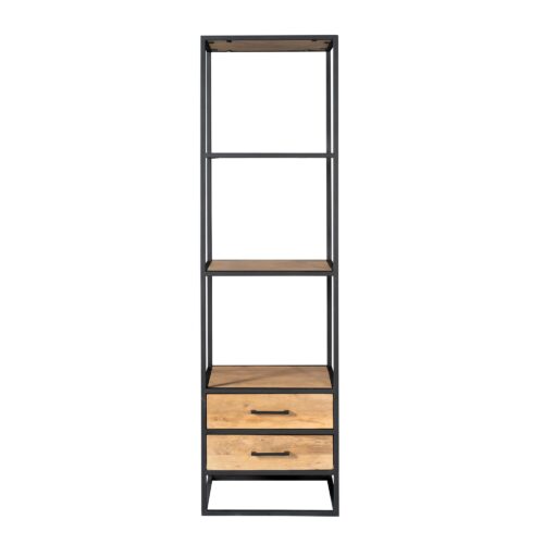 Detail boekenkast Dakota 2 lades metaal handgrepen