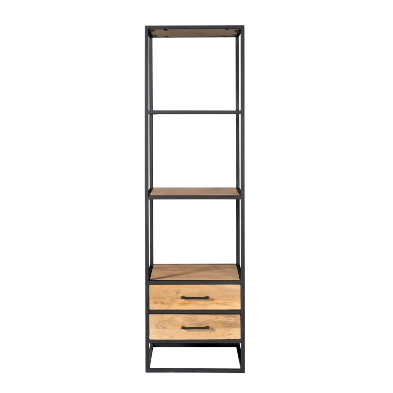 Detail boekenkast Dakota 2 lades metaal handgrepen