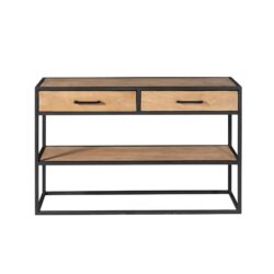 Metalen handgrepen op lades, zwarte lak, sidetable Dakota