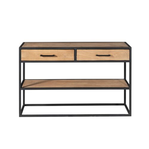 Metalen handgrepen op lades, zwarte lak, sidetable Dakota