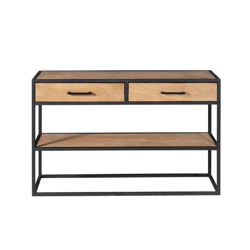 Metalen handgrepen op lades, zwarte lak, sidetable Dakota