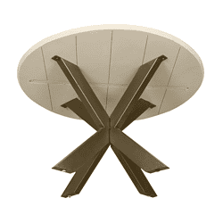 Moderne eettafel Madison Sand met ronde witte tafelblad en unieke metalen onderstel, perfect voor een stijlvolle eetkamer.