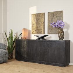 Dressoir Brussel Black, stijlvol black finish, mangohout, vier deuren