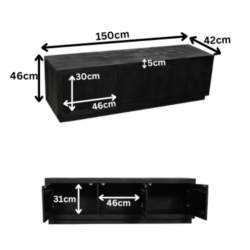 Detail deuren TV-meubel Brussel Black, push-to-open systeem