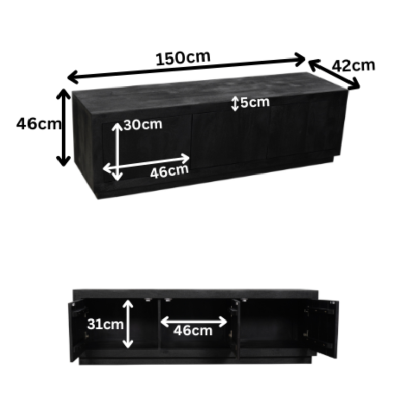 Detail deuren TV-meubel Brussel Black, push-to-open systeem