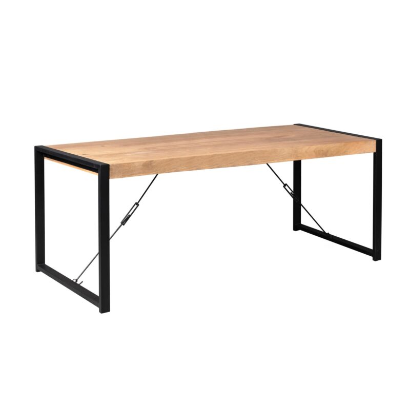 Eettafel Britt, rechthoekig, mangohout en metaal, lichte finish, Woonserie Britt