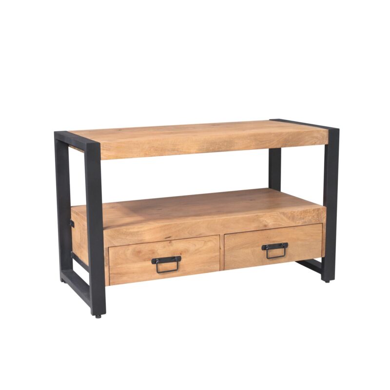 Textuur van het mangohouten deel van het tv meubel Britt