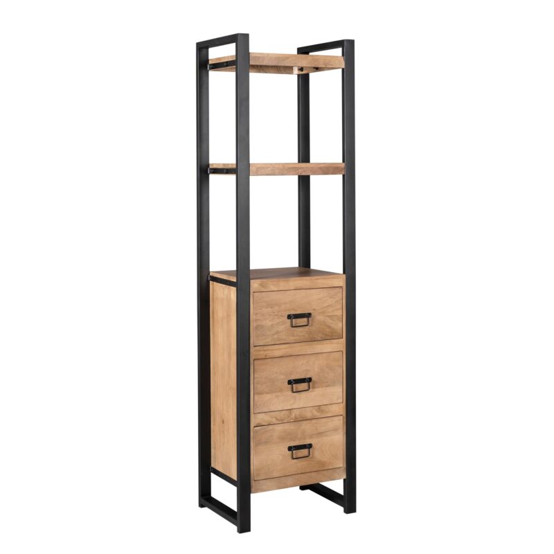 Boekenkast Britt in interieur, mangohout en metalen frame