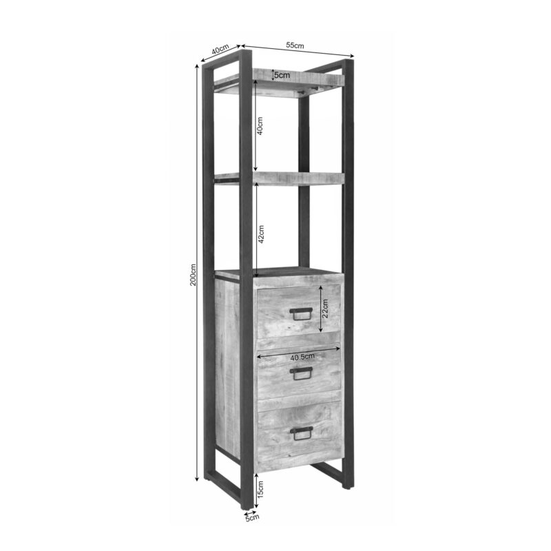 Boekenkast Britt | 55 cm | drie lades