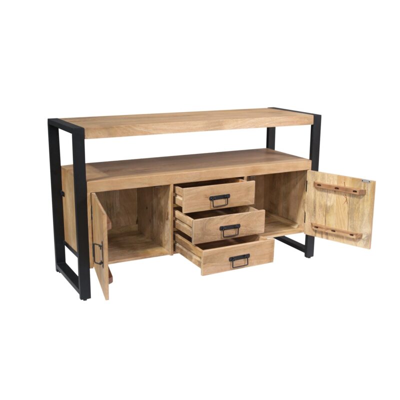 Dressoir Britt, detail lades en deuren, mangohout en metalen frame