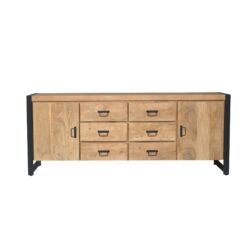 Dressoir Britt, detail metalen handgrepen, zwarte lak