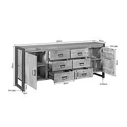 Robuust houten dressoir Britt van 200 cm breed met 6 lades en kastdeuren, perfect voor opbergruimte en stijlvolle inrichting. Gemaakt van kwalitatief hout, geschikt voor moderne en landelijke interieu.