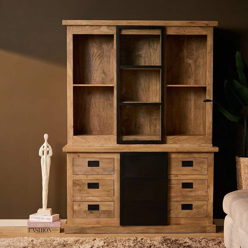 Vitrinekast Noa Naturel Mangohout 160 cm