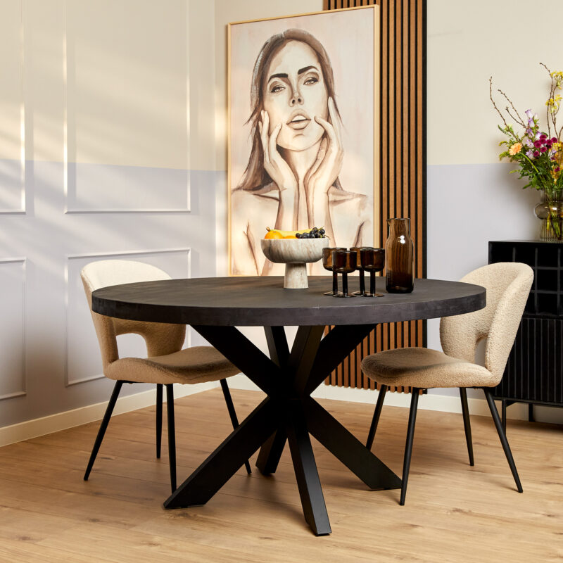 Ronde eettafel Denver Black in massief mangohout met matrixpoot