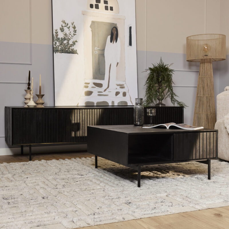 Textuur van het mangohout van de salontafel Madison Black