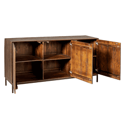 Elegant houten dressoir Madison in warm bruin, perfect voor opbergruimte en decoratie in woonkamer of eetkamer.