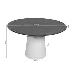 Moderne eettafel Madison in bruin hout, 150 cm diameter, met witte basis, perfect voor een stijlvolle eetkamer.