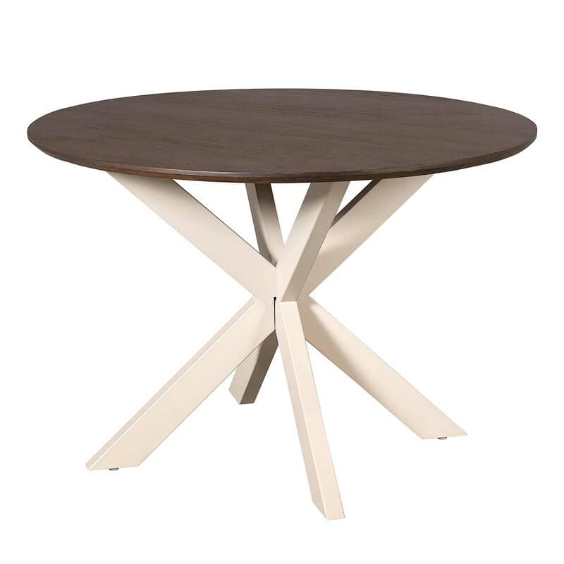 Moderne eettafel Madison in bruin met zandkleurige poten, 110 cm diameter, perfect voor gezellige maaltijden en bijeenkomsten.