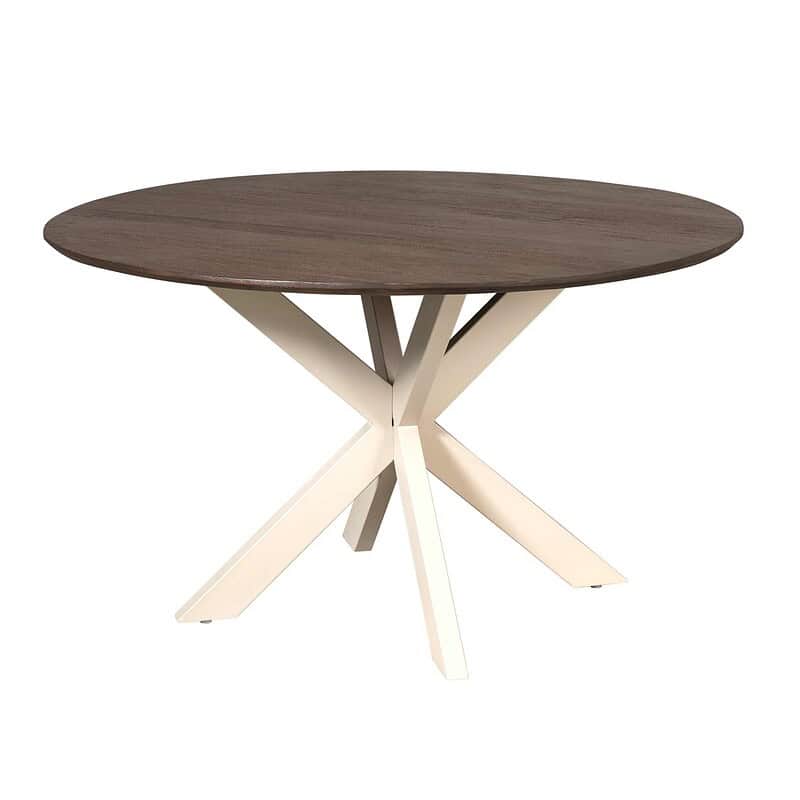 Ruimtelijke eettafel Madison Brown met 130 cm diameter en stijlvolle zandkleurige poot, perfect voor moderne eetkamers.