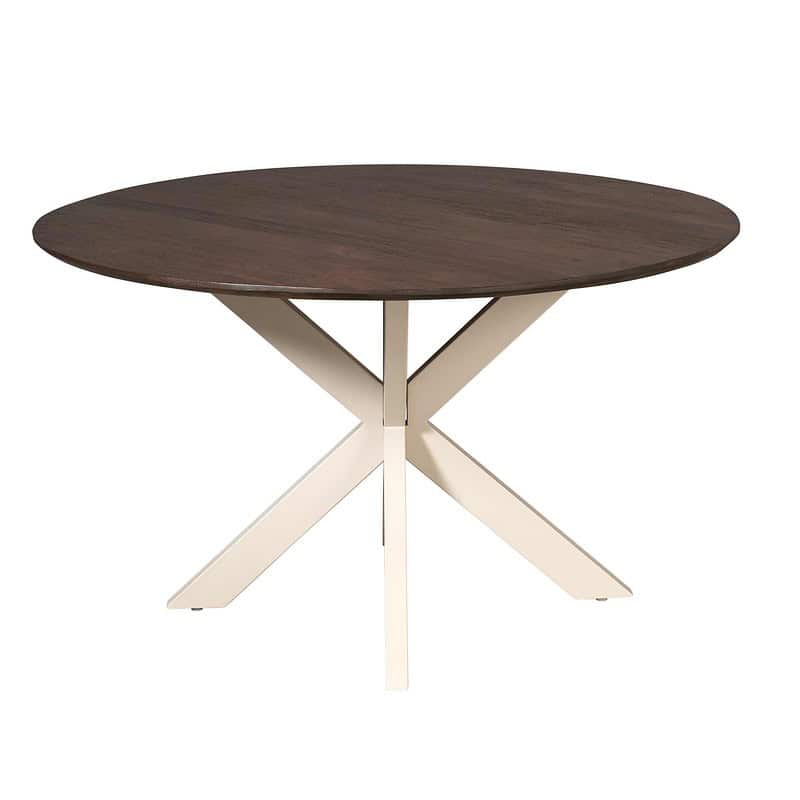 Eettafel Madison Brown met ronde houten tafelblad en zandkleurige poot, perfect voor moderne eetkamers.