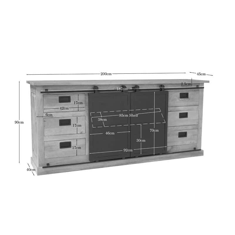 Robuust dressoir Fresno van 200 cm breed, perfect voor het opbergen van diverse spullen. Gemaakt van hoogwaardig hout met een moderne uitstraling, ideaal voor elke woonkamer of eetkamer.