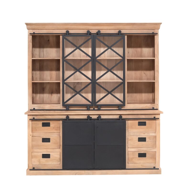 Detaillering van de zwarte details op de vitrinekast Fresno XXL