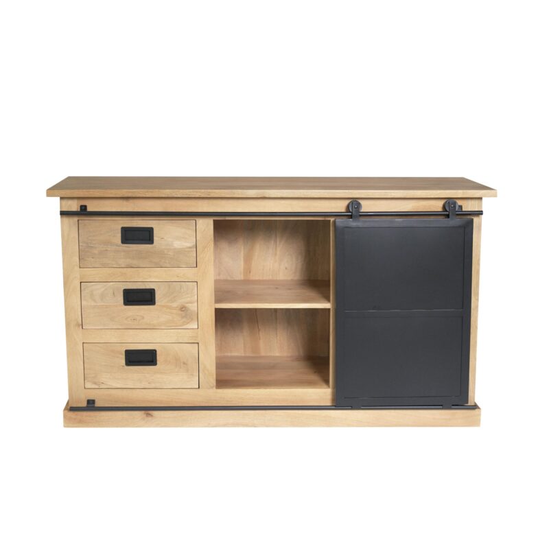 Dressoir Fresno, detail zwart metaal, lichte finish