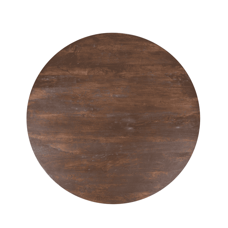 Ronde eettafel Lima in bruin hout, 150 cm diameter, perfect voor gezellige maaltijden en bijeenkomsten. Duurzaam en stijlvol meubel voor elke eetkamer.
