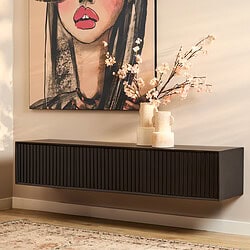 Detail mangohouten deuren Zwevend tv-meubel Madison Black