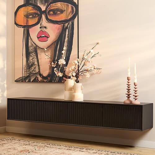 Detail mangohouten deuren Zwevend tv-meubel Madison Black