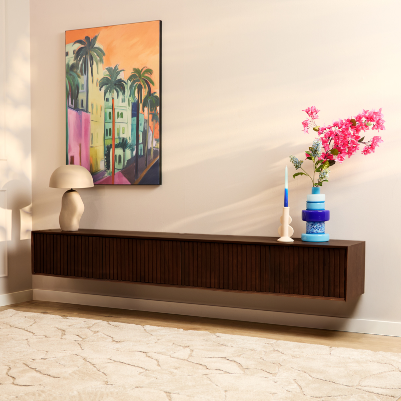 Detail van de deuren van het Zwevend tv-meubel Madison Brown