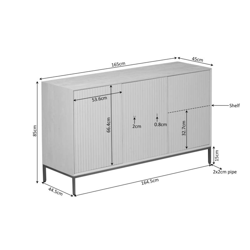 Dressoir Madison Natural, complete meubelstuk, hoogwaardig mangohout