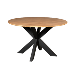 Detail van het mangohouten tafelblad van de Eettafel Madison Natural