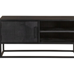 Achterkant van het tv meubel, metaal en zwarte lak