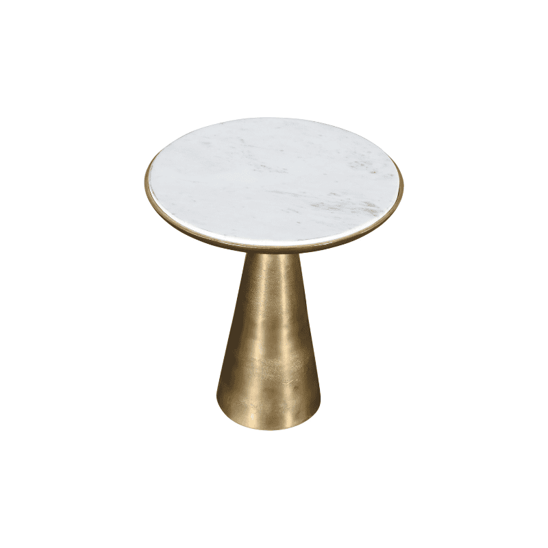 Elegante bijzettafel met gouden voet en marmeren blad, perfect voor modern interieur.