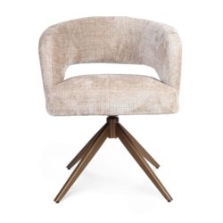 Textuur van de beige bekleding van de eetkamerstoel Demi