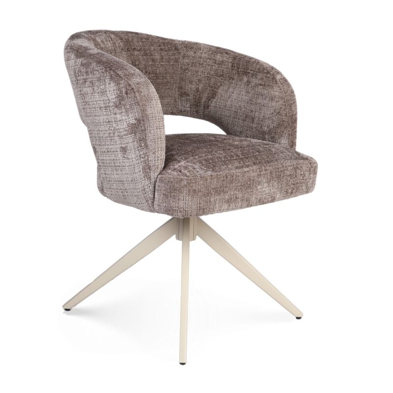 Perspectief van eetkamerstoel Demi in clay vanaf boven