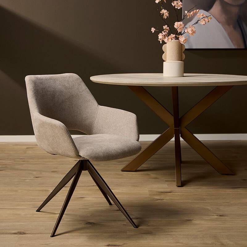 Detail van de beige stof van de eetkamerstoel Daisy