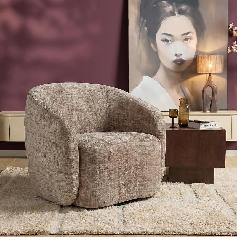 Draaifauteuil Yara Clay, moderne en comfortabele zitmeubel met luxe stoffering