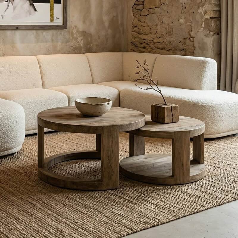 Elegante houten salontafelset van 2, perfect voor moderne woonkamers, met een natuurlijke uitstraling en strak design, ideaal voor stijlvolle interieurdecoratie.