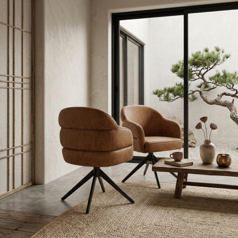 Eetkamerstoel Bella | Bull camel | Poot zwart| Met armleuning