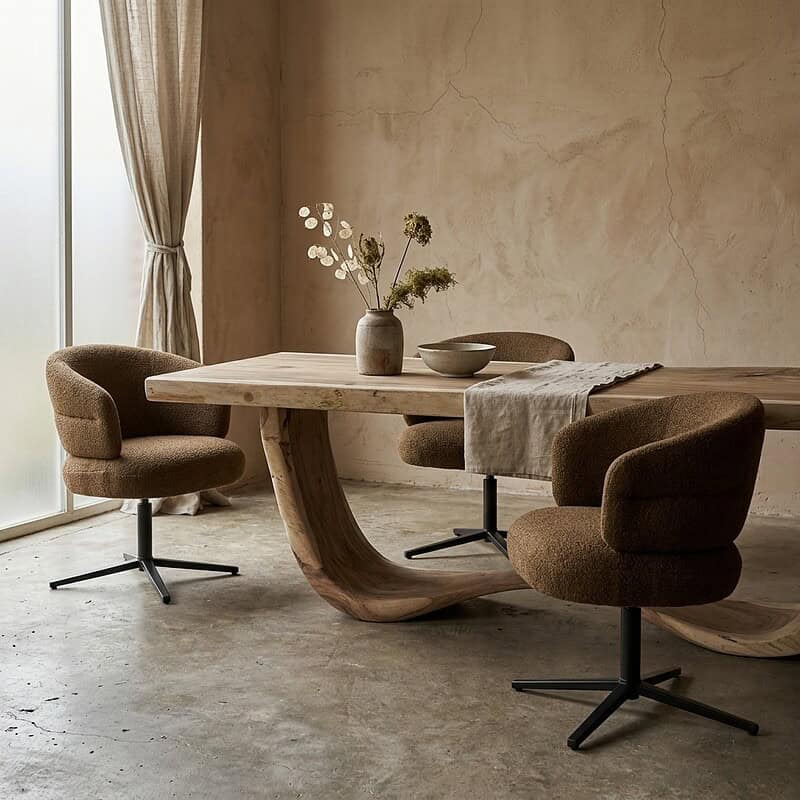 Eettafel van suarhout met een opvallende houten poot, perfect voor een moderne eetkamer. Gemaakt van duurzaam hout, combineert stijl en functionaliteit.