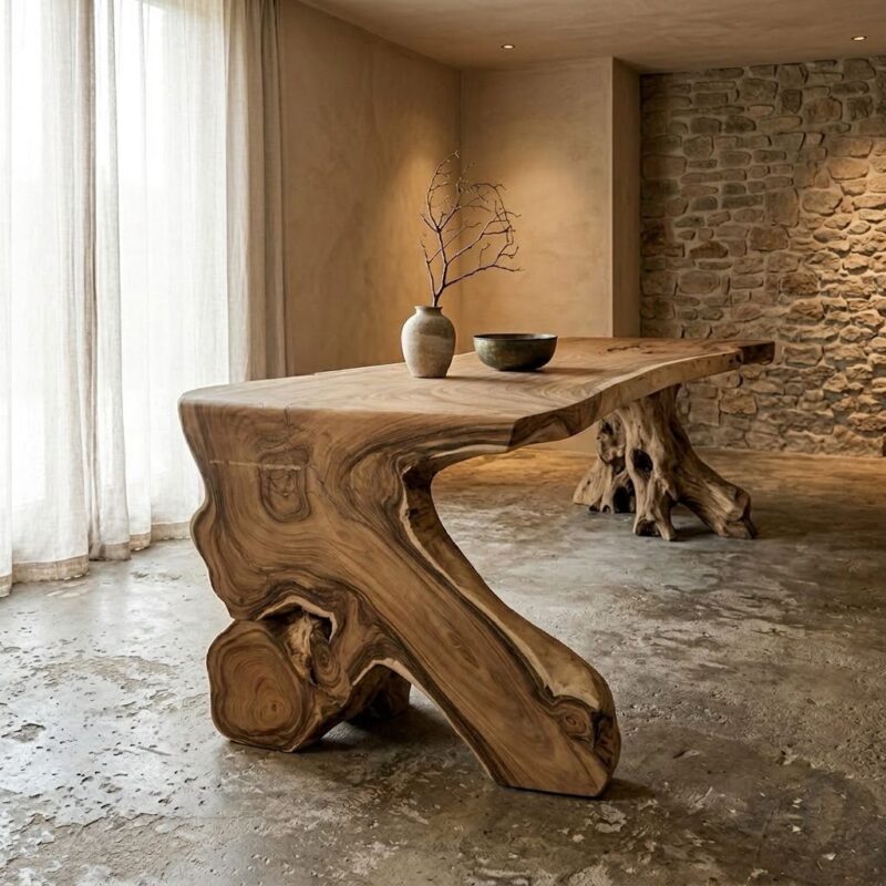 Unieke suarhouten boomstamtafel Organisch direct leverbaar 365cm