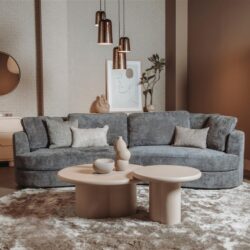 Detail van de beige Melzo bijzettafel rond met Japandi-stijl