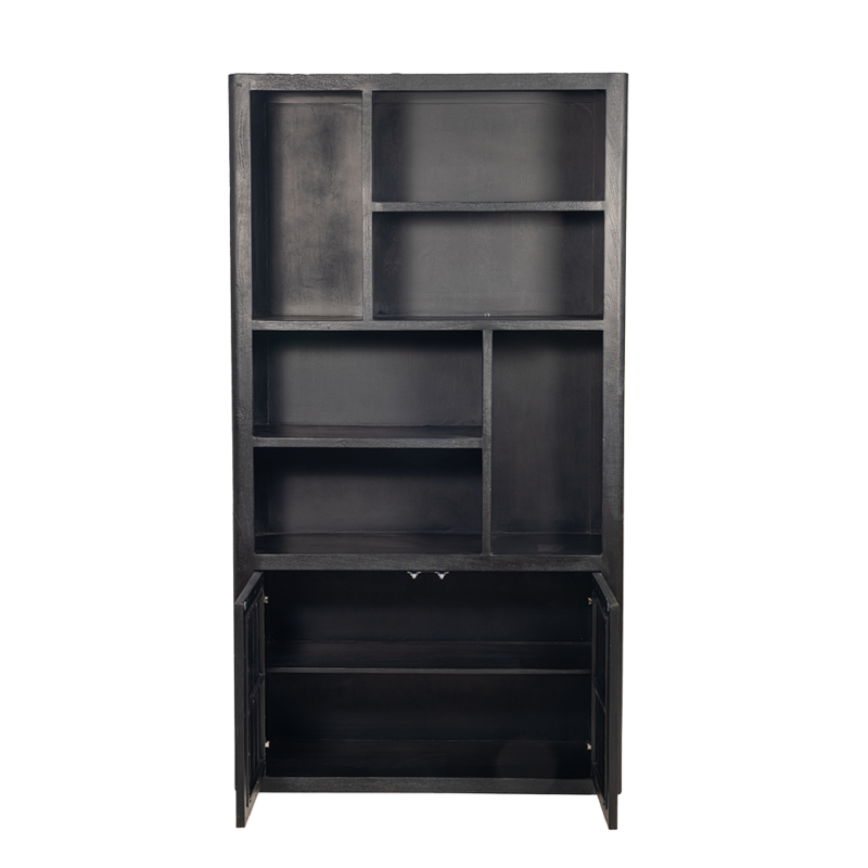 Tenna boekenkast textuur, zwart, mango wired