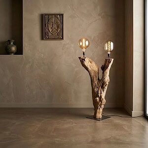 Vloerlamp Jose massief teak | Browse store Vloerlamp Jose gemaakt van massief teak met twee bollen van glas