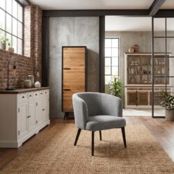 Albi fauteuil met grijs kleurtint en Nature 452 stof, hotelchique stijl