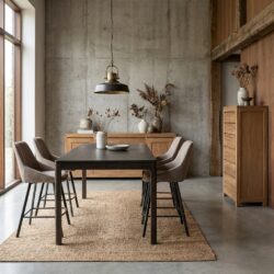 Rechthoekige eetkamertafel in bruin basalt met landelijk modern design