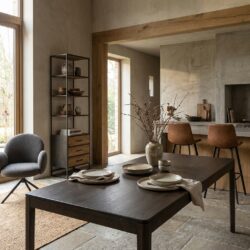 Rechthoekige eetkamertafel in bruin basalt uit de Amalfi collectie met landelijk-modern design