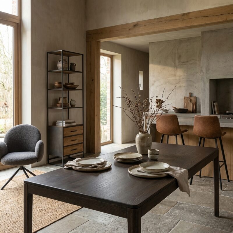 Rechthoekige eetkamertafel in bruin basalt uit de Amalfi collectie met landelijk-modern design